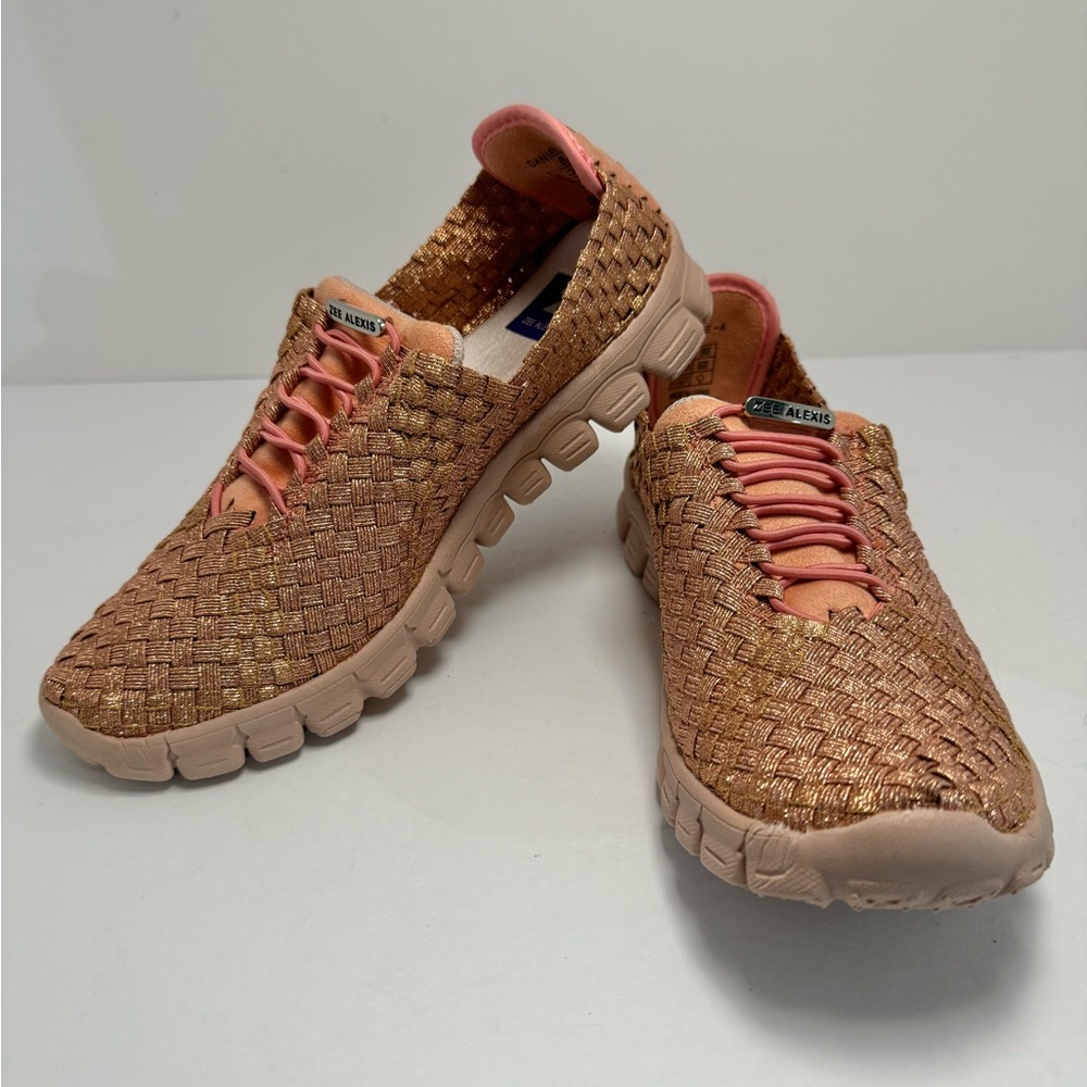 Zee Alexis Women’s Size 8.5 Pink Metallic Woven Slip On Sneakers Shoes